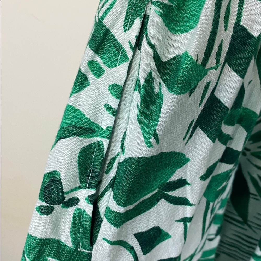 Tropical Green Leaf Print Linen Dress - Picture 5 of 7